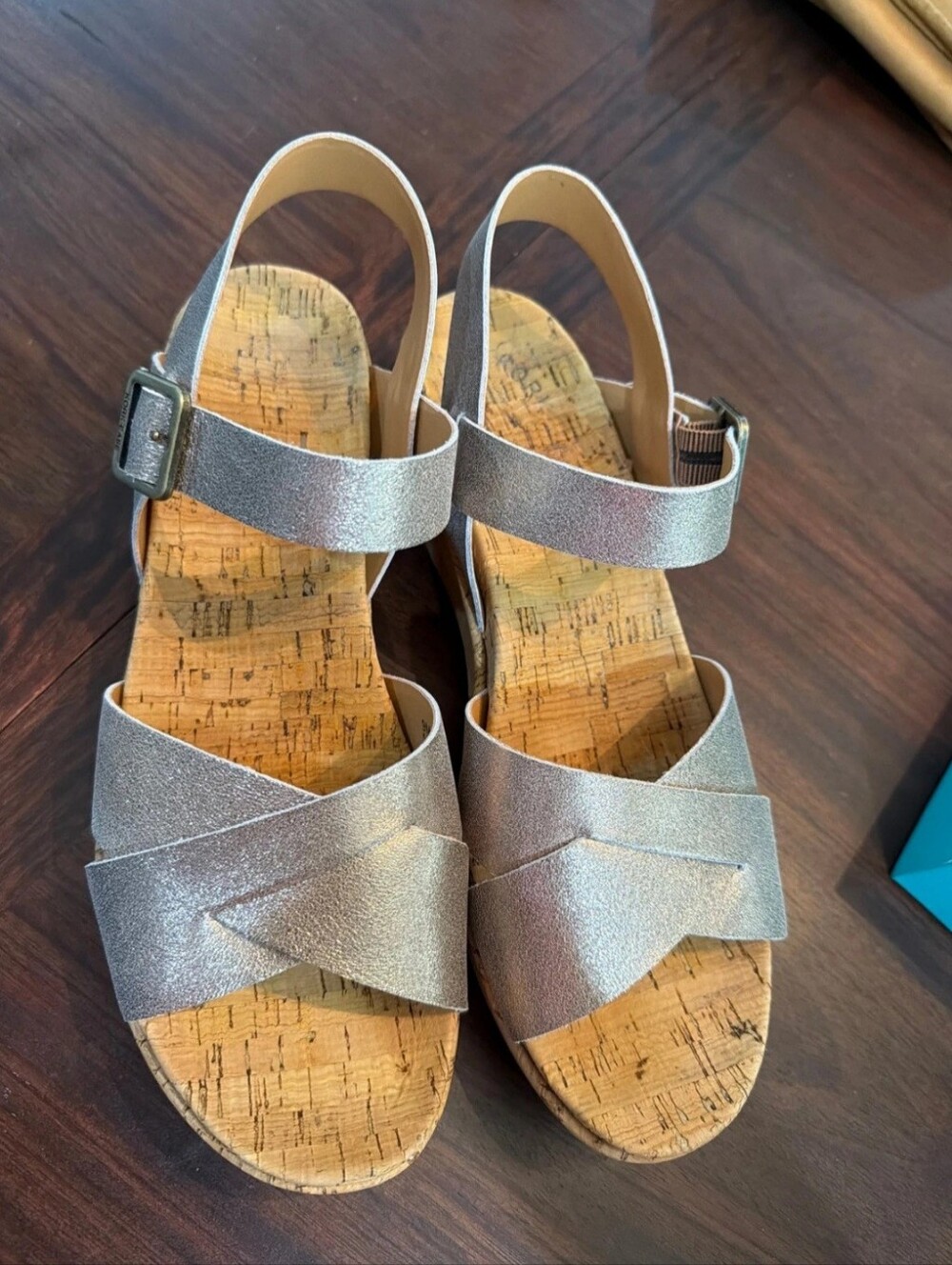 Korkease  Myran  Women’s Silver Metallic Cork Wedge Sandals